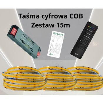 Zestaw 15mb Taśma LED CYFROWA COB 24V WS2811 IC biała dzienna, Pilot C9, Sterownik SPIW5